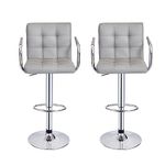 Bar Stools with Armrest, Height Adjustable Cuban Bar Chairs Synthetic Leather 360° Swivel Kitchen Stool with Backrest and Footrest for Breakfast Bar, Counter, Kitchen and Home (Set of 2 Stools, Gray)