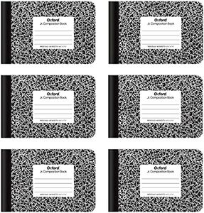 Oxford Jr. Composition Notebooks, School Supplies, Notebooks for School, Half Size, 4-7/8 x 7-1/2 Inches, Wide Ruled Paper, 80 Sheets, Kids Journal, Black Marble Covers, 6 Pack (63773)