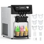 3-Flavor 2200W Commercial Soft Serve Ice Cream Machine, 5.3-7.4 Gal/Hr Countertop Frozen Yogurt Maker with LCD Interactive Screen, Automatic Cleaning for Restaurant, Snack