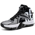 ASHION Kids Basketball Shoes Boys Girls High-Top Sneakers Non-Slip Sport Shoes(Little Kid/Big Kid) Size 7 Black&Silver