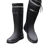 E KAINI Rain Boots for Men Waterproof Mens Knee High with PVC Rubber Boots Mens Mud Boots, Comfort Lightweight Gardening Fishing Shoes for Yard Farm Outdoor Gardening Working, Black, 8 Wide