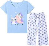 MyFav Women's Sleepwear Sung Comfy Cartoon Owl Printed Short Sleeve Pyjama Capri Set, Owl, XXX-Large