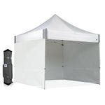 E-Z UP ES100S Instant Commercial Pop Up Canopy Tent, 10' x 10' with 3 Sidewalls, 1 Mid-Zip Sidewall and Wide-Trax Roller Bag, White