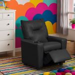 AnwickNomo Modern PU Leather Kids Recliner Chair with Cup Holder, Adjustable 2-in-1 Kids Single Couch for Boys Girls (Black-1)