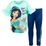 Disney Princess Jasmine Little Girls T-Shirt and Leggings Outfit Set Green/Navy 6-6X