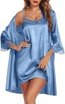 Ekouaer Sleepwear Women's Satin Nightgown with Robes Set 2 Piece Sexy Lace Cami Nightwear Bronze Violet XXL