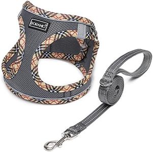 DORAMIO Harnais Chien, Step-in Harnais pour Chiens avec Laisse, Réfléchissant Respirant Mesh Doux Confort Réglable Gilet Harnais pour Petite Chiens Chats pour Marcher Courir (Gris, XXS)