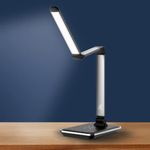 iGear Orion Led Desk Lamp with Qi Wireless Charger 5 watts, Cool/Warm/Natural Light, adjustable brightness, eyesight protection, adjustable lamp arm, touch control, best use for Office and Study, material ABS and Aluminium finish(Black + silver), 1 Year Free replacement warranty on manufacturing defect.