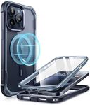 i-Blason Ares Mag for iPhone 15 Pro Case, [Compatible with MagSafe] Dual Layer Rugged Clear Bumper Case with Built-in Screen Protector (Navy)