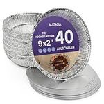 MATANA - 40 Round Aluminium Foil Baking Trays, Perfect for Pastry, Flan, Pie Dishes Cases with Lids (23cm/1000ml)