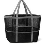 Gocvo Mesh Beach Bag, Large Beach Bag Swimming Bag Foldable Mesh Tote for Your Family Beach Trip, Grey, Large