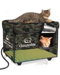 Clawsable Indestructible Heated Cat House for Outdoor Cats in Winter, Extremely Waterproof & Weatherproof, Insulated Outside Feral Cat House Shelter for Stray Barn Cat (Camo Green, Small)