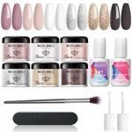 Modelones 6 Colors Dip Powder Nail Kit Starter, 12Pcs Classic Brown Acrylic Dipping Powder System Liquid Set with Base & Top Coat Activator Dip Nail Kit French Nail Art Beginner Manicure Tools DIY Salon