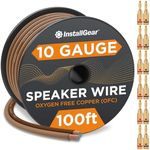InstallGear OFC 12 Gauge AWG 100ft Speaker Wire 99.9% Oxygen-Free Copper True Spec and Soft Touch Cable - Brown - with 12 Banana Plugs