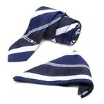 LOUIS STITCH Mens Light Printed-d Blue Italian Silk Necktie Set With Pocket Square and Silver Chrome Pin (Suit Accessories) (Prague)