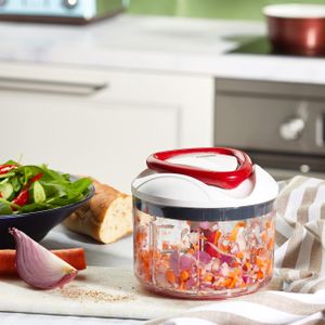 Zyliss Easy Pull Manual Food Processor, 750ml – Handheld Chopper, White/Red, Dishwasher Safe