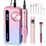 Professional Nail Drill, Atopskins Nail Filer Electric, 35000RPM Cordless Nail Drill Kit with 6 drill nails, e Filer Drill for Nails, Portable Nail Drill Machine for Home and Salon Use, Pink