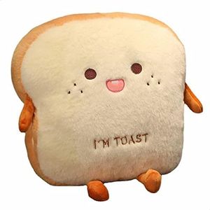 Tyrafry Funny Toast Travel Pillow Hand Warmer Nap Pillow Cute Plush Bread Toy Soft Washable Seat Cushion Pad for Car, Office and Home, Happy