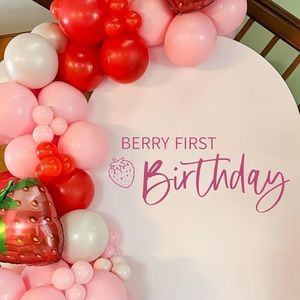 CIEQR Berry Strawberry First Birthday Wall Decal - Sweet 1st Birthday Decorations for Baby Shower, Birthday Party, Anniversary, Balloon Arch, Backdrop, Room...…