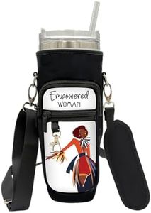 African American Expressions – Tumbler Carrier Bag with Strap for 20-40 oz Cups – Water Bottle Holder with Black Cultural Design, Phone & Wallet Pockets, Fits Stanley Tumblers (Empowered Woman)