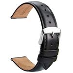 TStrap Leather Watch Strap 20mm - Soft Black Quick Release Watch Band for Men - Bracelet de Montre Intelligente Pour Homme Cuir - Smart Watchband with Clasp Buckle Replacement