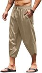 COOFANDY Men's Cotton Linen Pants Casual Harem Pants Elastic Waist Casual Beach Boho Yoga Trousers with Pockets Light Brown