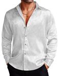 COOFANDY Mens Floral Rose Printed Dress Shirts Regular Fit Long Sleeve Satin Shirt for Party Prom White