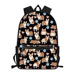 Showudesigns School Bag Packs for Teen Girls Boys Corgi Heart Print Kids Backpack Dog Cute Book Bag for Middle School/High Sierra Laptop Backpack 15.6 inch Black