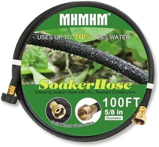 MHMHM 5/8" Soaker Hose for Garden Drip Hose Irrigation System with Solid Brass Fitting for Lawns Flower Beds & Vegetable Gardens (100FT)