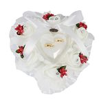 Surakey White Wedding Ring Pillow Heart Shape Wedding Ring Box Lace Crystal Rose Wedding Ceremony Bridal Ring Cushion Holder with Ribbon Pearl Romantic Exquisite (Red)