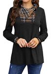 Bluetime Women's Fall Casual Long Sleeve Button Tunic Tops Pullover Sweatshirts, Black Khaki, XXL