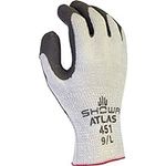 SHOWA Atlas 451M-08 Palm Coating Natural Rubber Glove, 10-Gauge Insulated Seamless Knitted Liner, General Purpose Work, Medium (Pack of 12 Pairs),Gray