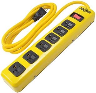 WOODS WIRE Southwire Yellow Jacket 5139N 14/3 6-Outlet Heavy Duty Industrial Metal Workshop Strip with 6-Foot Power Cord; Sliding Safety Covers and Overload Protection