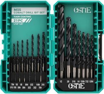 21Pcs M35 Cobalt Drill Bit Set (Pro), 1/16"-1/2", TiAlN Coat, 3-Flats Shank