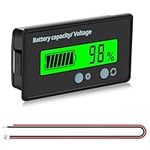 VooGenzek Battery Capacity Voltmeter Meter Monitor, Lead-acid Lithium Li-ion Battery Capacity Meter Voltage Tester, LCD Display DC 12V 24V 36V 48V 60V 72V Battery Meter (Green Light)