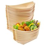 MATANA 200 Large Wooden Bamboo Boats for Appetizers & Finger Foods, 21x11cm - Disposable Bowls for Canape, Sushi, Snacks - Eco-Friendly & Biodegradable for Weddings, Birthdays, Parties