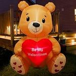 ECOOSTAR 4.2FT Valentines Day Inflatables Bear with Heart, Blow UpYard Decorations with Build-in LED Lights, Romantic Gift, Valentines Day Decor for Outdoor Yard, Garden, Lawn Brown RH-120-0600U4-1