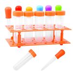 12 Pieces Science Learning Tools, Jumbo Test Tubes with Stand Set includes 5 Pieces Jumbo Test Tubes, 6 Pieces Silicone Liquid Droppers and1 Pieces Storage Stand (Multi-color)