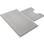 Paradise Products Greek Key Pattern Bath Mats 2 Piece Sets Non Slip Bathroom Mat, Soft Washable Rug Quick Dry Water Absorbent Bathroom Shower Mat & Pedestal Set (Silver)