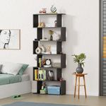 Lukzer 6 Layer Ladder Bookshelf S Shaped Engineered Wood Bookcase Open Display Rack Home Décor for Office Living Room Bathroom Stand (MR-002/Wenge/149 x 70 x 24 cm) DIY (Do It Yourself)