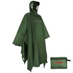 Andake Durable Waterproof Rain Poncho for Adults,Reuseable Rain Coat Gear for Outdoor with Transparent Window for Men &Women (Forest Green)