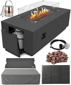 AMS Fireplace Genuine Concrete Rectangular Propane Fire Pit Table for Outside Patio (66" Sedona) | Hidden Tank Drawer & Electronic Ignition | Bundle w/Wind Guard, Burner Lid & Cover (Dark Gray)