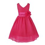 dPois Flower Girl Dress Kids V Neck Chiffon Juniors Bridesmaid Wedding Pageant Summer Party Ball Prom Long Gown with Sash Rose 2