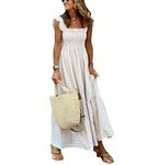 chouyatou Women's Retro Plaid Smocked Dress Spaghetti Strap Flounce Long Dress, Khaki, XX-Large