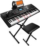 61 Key Portable Electronic Keyboard Piano w/Lighted Full Size Keys,LCD,Headphones,X-Stand,Stool,Music Rest,Microphone,Note Stickers,Built-In Speakers,3 Teaching Modes,Ideal for Beginner Adult