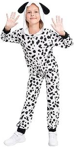 RCPATERN Halloween Costumes for Unisex Kids Animal Onesie Costumes Dog Cosplay Dalmatian Jumpsuit Child Halloween Animal Kid Outfit for 10-12 Years Old, Dot, 11-12 Years