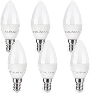 FEILEMAN E14 LED Bulb Small Edision Screw Candle Bulb C37 E14 LED 6W 490Lm 3000K Warm White Replacement for 60W Incandescent Not Dimmable Lamp Candle Shape Light Bulb, Pack of 6