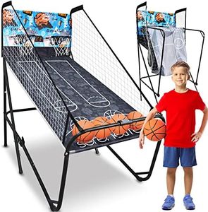 SereneLife Dual Hoop Basketball Shootout Indoor Home Arcade Room Game with Electronic LED Digital Double Basket Ball Shot Scoreboard & Play Timer Fold-up Court Shooting Sports for Kids&Adults Player