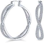 Cubic Zirconia Pave CZ Eternity Figure Eight Love Knot Large Infinity Hoop Earrings For Women Girlfriend Silver Plated 1.5 Diameter