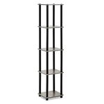 Furinno Turn-N-Tube 5-Tier Corner Square Rack Display Shelf with Round Tube, French Oak/Black